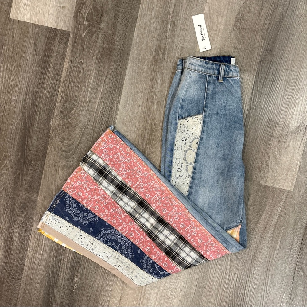 NEW Three Bird Nest Women’s Wide Leg Jeans Patchwork Bohemian Style Size Small - Picture 13 of 16